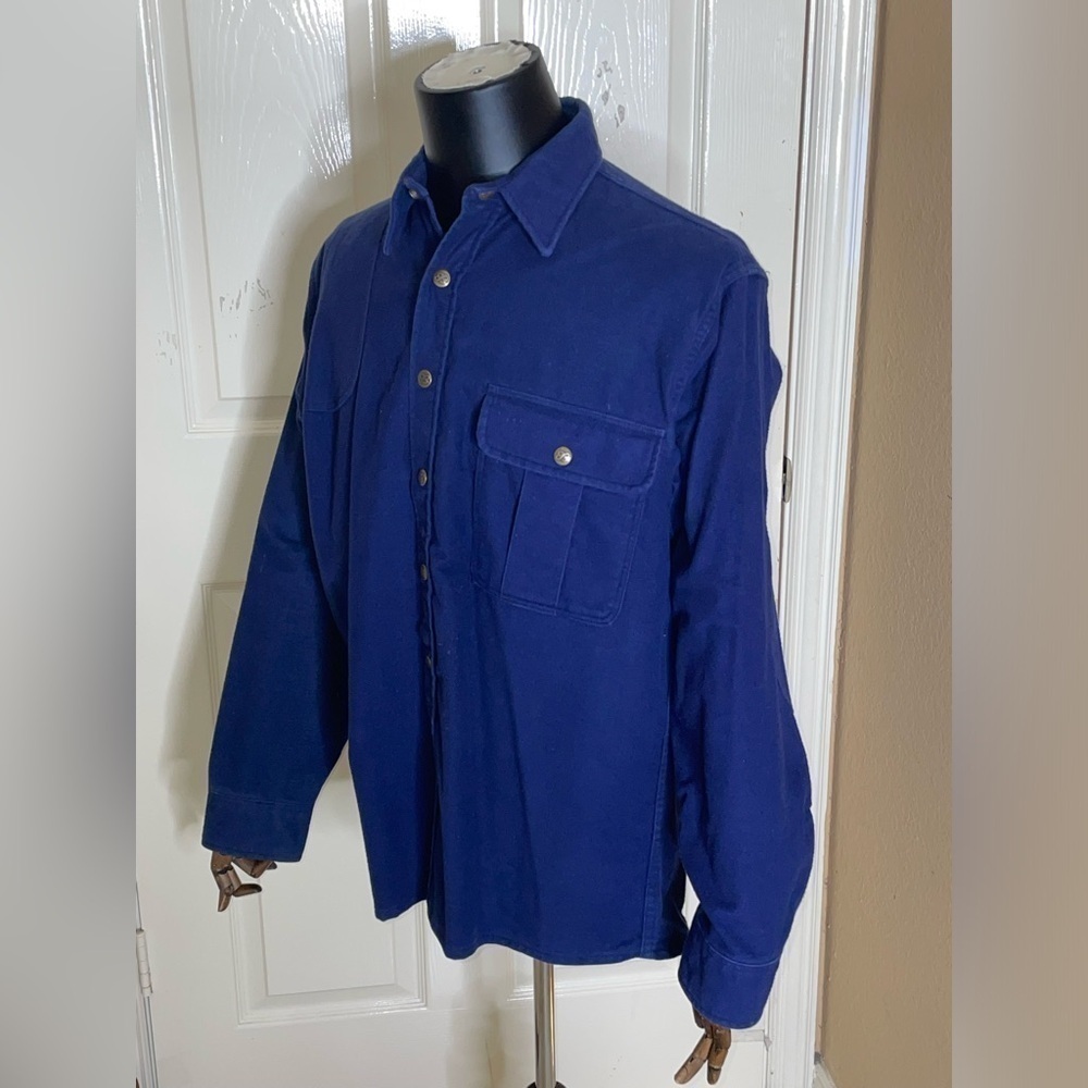 Eddie Bauer Men Snap Shirt XLarge Blue 70 Flannel Cargo Pockets Cotton Collar‍‍﻿ - Picture 2 of 11